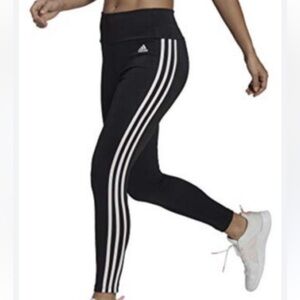 Adidas 3-Stripe Black High Rise Leggings Large Aeroready 7/8 Activewear Tights